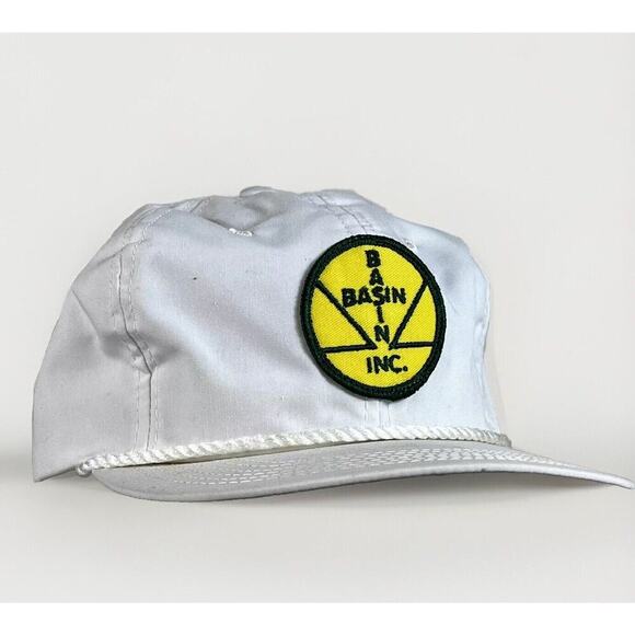 Vintage BASIN INC. PETROLEUM SERVICES White Snapback Corded Logo Patch Hat - Picture 4 of 7